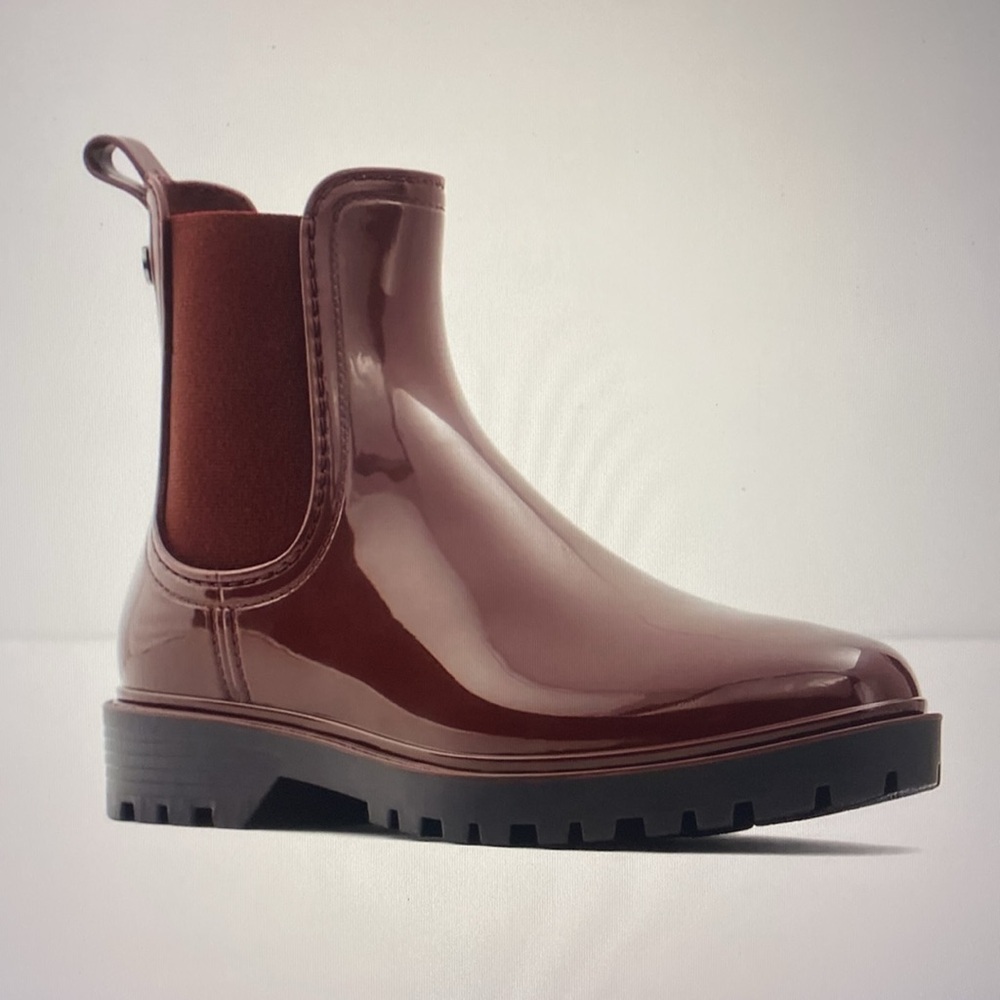 ALDO Burgundy Shiny Chelsea Rain Boots Waterproof Rubber Lug Sole EU 38 - Picture 9 of 16